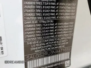 2022 Land Rover Range Rover Westminster z VIN SALGS2RU3NA471659, wystawiony jako Copart lot #57286115 z przebiegiem 50 392 mil mil oraz Szkoda całkowita • Salvage title. Historia ofert i sprzedaży dostępna na DreamBid. Obrazek 13.