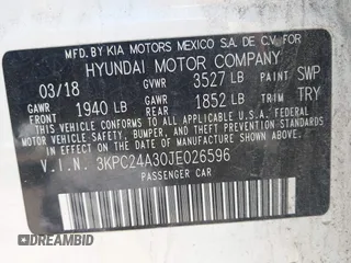 2018 Hyundai Accent SE с VIN 3KPC24A30JE026596, выставлен на аукционе IAAI как лот 42395541 с пробегом 98 936 миль миль и . История ставок и продаж доступна на DreamBid. Изображение 9.