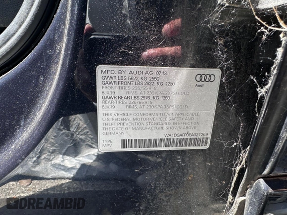 2014 Audi Q5 Premium Plus with VIN WA1DGAFP0EA021269, listed as a Copart auction lot 61690545 with 207,150 mi miles and Clean title. Bid and sale history available at DreamBid. Image 10.