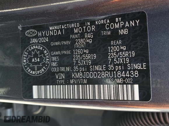 2024 Hyundai Tucson with VIN KM8JDDD28RU184438, listed as a Copart auction lot 59365805 with 15,113 mi miles and Salvage title. Bid and sale history available at DreamBid. Image 14.