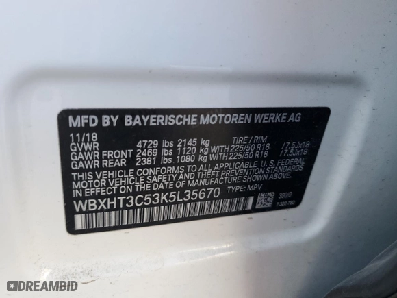 2019 BMW X1 xDrive28i with VIN WBXHT3C53K5L35670, listed as a Copart auction lot 53493245 with 14,201 mi miles and Salvage Title. Bid and sale history available at carsss.com. Image 12.
