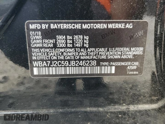 2018 BMW 7 Series 740e xDrive with VIN WBA7J2C59JB246238, listed as a Copart auction lot 53777335 with 76,642 mi miles and Salvage Title. Bid and sale history available at carsss.com. Image 12.