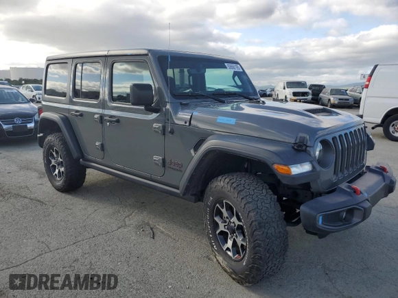 2020 Jeep Wrangler Unlimited Rubicon with VIN 1C4HJXFN9LW156972, listed as a Copart auction lot 50666195 with 13,834 mi miles and Salvage title. Bid and sale history available at DreamBid. Image 4.