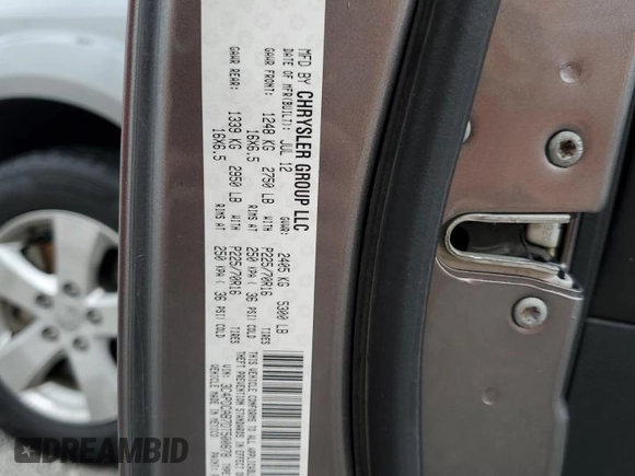 2013 Dodge Journey American Value with VIN 3C4PDCAB7DT500878, listed as a Copart auction lot 58397655 with 183,755 mi miles and Salvage title. Bid and sale history available at DreamBid. Image 13.