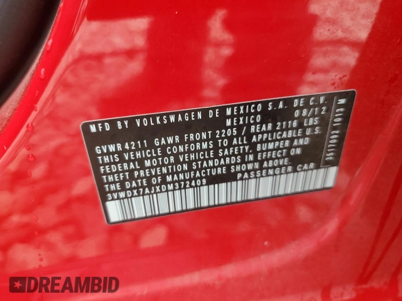 2013 Volkswagen Jetta SE with VIN 3VWDX7AJXDM372409, listed as a Copart auction lot 56847755 with Not provided miles and Clean title. Bid and sale history available at DreamBid. Image 12.