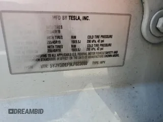 2020 Tesla Model Y Long Range with VIN 5YJYGDEF9LF023060, listed as a Copart auction lot 55462395 with 58,211 mi miles and Salvage Title. Bid and sale history available at DreamBid. Image 13.