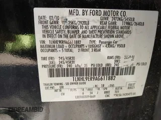 2010 Lincoln MKS with VIN 1LNHL9ER9AG611882, listed as a IAAI auction lot 42093141 with 153,627 mi miles. Bid and sale history available at carsss.com. Image 9.