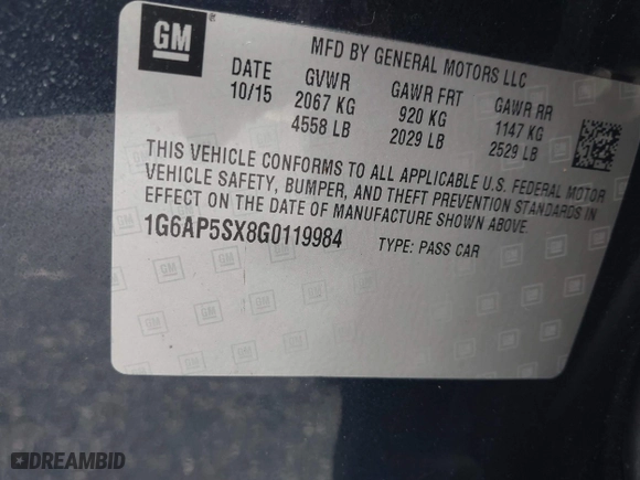 2016 Cadillac CTS Sedan RWD with VIN 1G6AP5SX8G0119984, listed as a IAAI auction lot 42098257 with 98,593 mi miles. Bid and sale history available at carsss.com. Image 9.