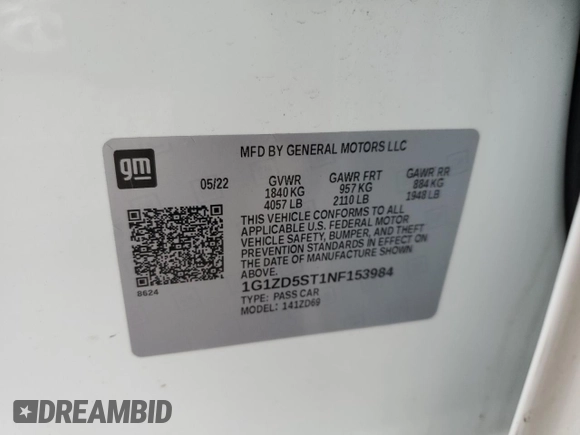 2022 Chevrolet Malibu LT with VIN 1G1ZD5ST1NF153984, listed as a Copart auction lot 52864935 with 72,351 mi miles and Salvage Title. Bid and sale history available at DreamBid. Image 12.