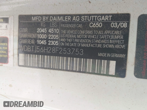 2008 Mercedes-Benz CLK 350 с VIN WDBTJ56H28F253753, выставлен на аукционе IAAI как лот 42525405 с пробегом Не указан миль и . История ставок и продаж доступна на DreamBid. Изображение 9.