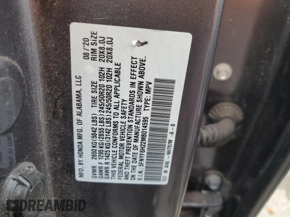 2021 Honda Pilot Special Edition z VIN 5FNYF6H22MB014595, wystawiony jako Copart lot #83592344 z przebiegiem 89 096 mil mil oraz Szkoda całkowita • Salvage title. Historia ofert i sprzedaży dostępna na DreamBid. Obrazek 13.