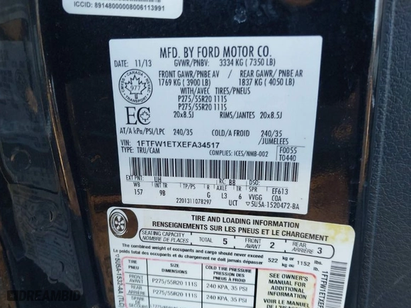 2014 Ford F-150 XL with VIN 1FTFW1ETXEFA34517, listed as a IAAI auction lot 41325436 with 163,639 mi miles. Bid and sale history available at carsss.com. Image 9.