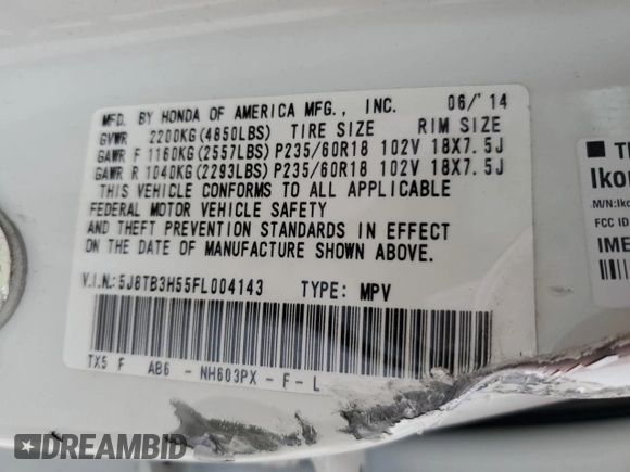 2015 Acura RDX Tech with VIN 5J8TB3H55FL004143, listed as a Copart auction lot 62891394 with Not Provided miles and Salvage Title. Bid and sale history available at carsss.com. Image 13.