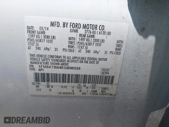 2014 Ford Explorer с VIN 1FM5K7B84EGB96529, выставлен на аукционе IAAI как лот 42386512 с пробегом 176 197 миль миль и . История ставок и продаж доступна на DreamBid. Изображение 9.