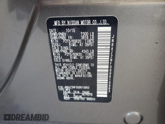 2016 Infiniti QX80 with VIN JN8AZ2NF0G9610963, listed as a Copart auction lot 47184895 with 183,836 mi miles and Salvage title. Bid and sale history available at DreamBid. Image 13.