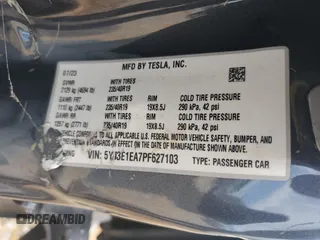 2023 Tesla Model 3 with VIN 5YJ3E1EA7PF627103, listed as a Copart auction lot 55493425 with Not provided miles and Non repairable. Bid and sale history available at DreamBid. Image 12.