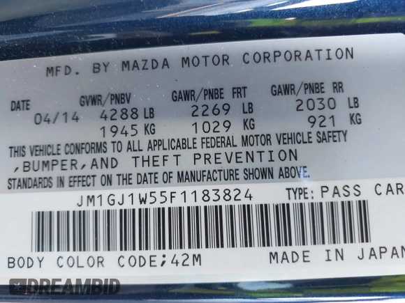 2015 Mazda 6 i Grand Touring with VIN JM1GJ1W55F1183824, listed as a IAAI auction lot 40840126 with 132,773 mi miles. Bid and sale history available at carsss.com. Image 9.