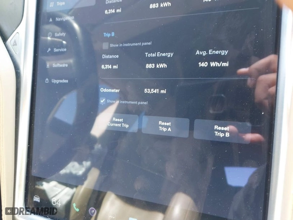 2017 Tesla Model S 100D with VIN 5YJSA1E23HF189813, listed as a IAAI auction lot 41767079 with 53,541 mi miles. Bid and sale history available at carsss.com. Image 7.