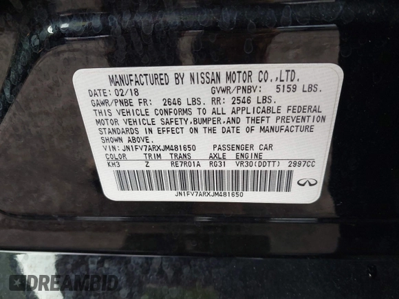 2018 Infiniti Q50 RED SPORT 400 with VIN JN1FV7ARXJM481650, listed as a IAAI auction lot 41572515 with 75,957 mi miles. Bid and sale history available at carsss.com. Image 9.