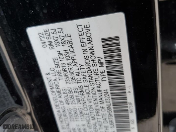 2022 Honda CR-V Hybrid EX with VIN 5J6RT6H58NL032244, listed as a Copart auction lot 52116185 with 51,289 mi miles and Salvage Title. Bid and sale history available at carsss.com. Image 13.