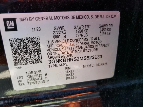 2021 Chevrolet Blazer LT with VIN 3GNKBHRS2MS523130, listed as a Copart auction lot 50945525 with 93,691 mi miles and Salvage title. Bid and sale history available at DreamBid. Image 13.