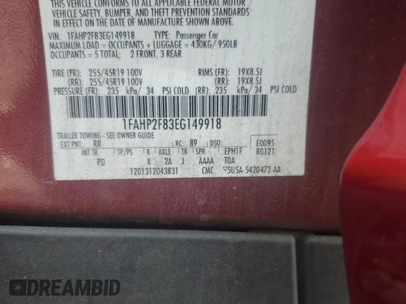 2014 Ford Taurus Limited with VIN 1FAHP2F83EG149918, listed as a Copart auction lot 60803705 with 197,538 mi miles and Salvage title. Bid and sale history available at DreamBid. Image 12.