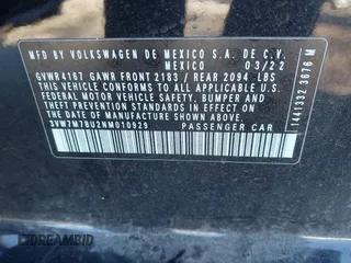 2022 Volkswagen Jetta SE with VIN 3VW7M7BU2NM010929, listed as a IAAI auction lot 41196295 with 4,258 mi miles and . Bid and sale history available at DreamBid. Image 9.