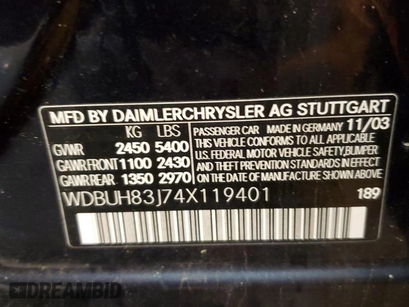 2004 Mercedes-Benz E 500 with VIN WDBUH83J74X119401, listed as a Copart auction lot 48378044 with 167,533 mi miles and Salvage Title. Bid and sale history available at carsss.com. Image 13.