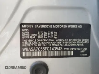 2015 BMW 5 Series 528i xDrive with VIN WBA5A7C55FG143543, listed as a Copart auction lot 45750425 with 93,435 mi miles and Salvage Title. Bid and sale history available at carsss.com. Image 12.