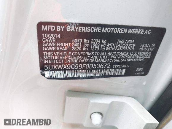 2015 BMW X3 xDrive28i z VIN 5UXWX9C59F0D53672, wystawiony jako IAAI lot #41975259 z przebiegiem 82 852 mil mil oraz . Historia ofert i sprzedaży dostępna na DreamBid. Obrazek 9.