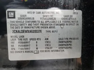 2010 Chevrolet Equinox LT w/1LT with VIN 2CNALDEWXA6205376, listed as a Copart auction lot 51132655 with 114,967 mi miles and Salvage Title. Bid and sale history available at carsss.com. Image 14.