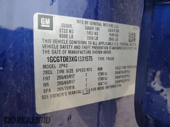 2016 Chevrolet Colorado 4WD Z71 with VIN 1GCGTDE3XG1331575, listed as a Copart auction lot 51547595 with 79,709 mi miles and Salvage Title. Bid and sale history available at carsss.com. Image 14.