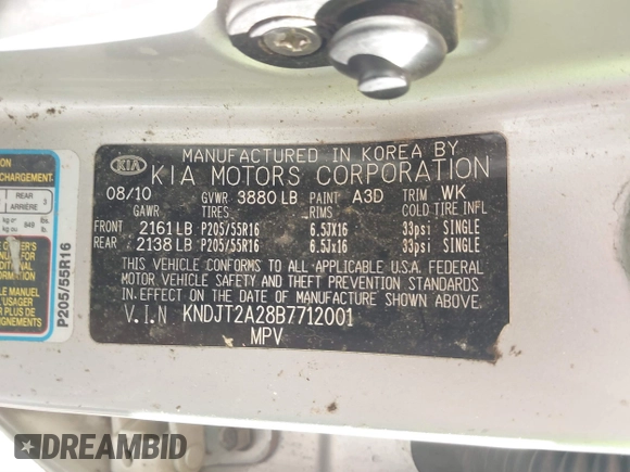 2011 Kia Soul + with VIN KNDJT2A28B7712001, listed as a IAAI auction lot 41767843 with 218,016 mi miles. Bid and sale history available at carsss.com. Image 9.