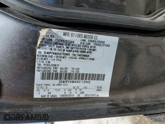 2004 Ford Crown Victoria LX z VIN 2FAFP74W44X112942, wystawiony jako Copart lot #50484665 z przebiegiem 248 480 mil mil oraz Szkoda całkowita • Salvage title. Historia ofert i sprzedaży dostępna na DreamBid. Obrazek 14.