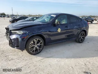 2025 BMW X6 M60i with VIN 5UX43EX01S9X19069, listed as a Copart auction lot 42613105 with 6,909 mi miles and Salvage Title. Bid and sale history available at carsss.com. Image 1.