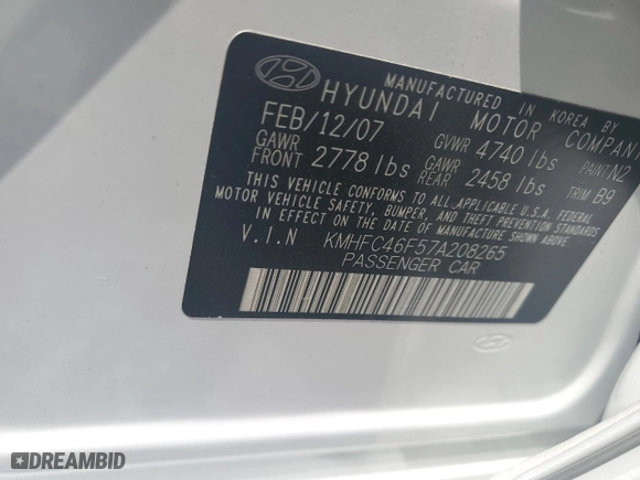 2007 Hyundai Azera SE with VIN KMHFC46F57A208265, listed as a Copart auction lot 61938234 with 95,419 mi miles and Salvage Title. Bid and sale history available at carsss.com. Image 13.