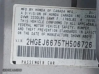 1996 Honda Civic LX "O" w/Air with VIN 2HGEJ6675TH506726, listed as a IAAI auction lot 41502910 with 250,045 mi miles. Bid and sale history available at carsss.com. Image 9.