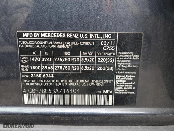 2011 Mercedes-Benz GL-Class GL 450 with VIN 4JGBF7BE6BA716404, listed as a Copart auction lot 47681705 with 211,374 mi miles and Clean Title. Bid and sale history available at carsss.com. Image 13.