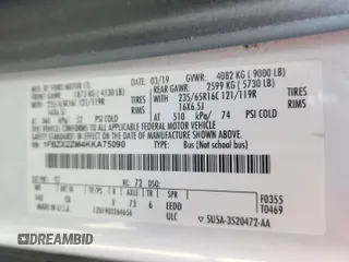 2019 Ford Transit Passenger XL with VIN 1FBZX2ZM4KKA75090, listed as a Copart auction lot 59960275 with 137,417 mi miles and Non repairable. Bid and sale history available at DreamBid. Image 13.