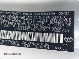 2023 Toyota Corolla Hybrid LE with VIN JTDBCMFE1P3015786, listed as a IAAI auction lot 41887102 with 27,123 mi miles. Bid and sale history available at carsss.com. Image 9.