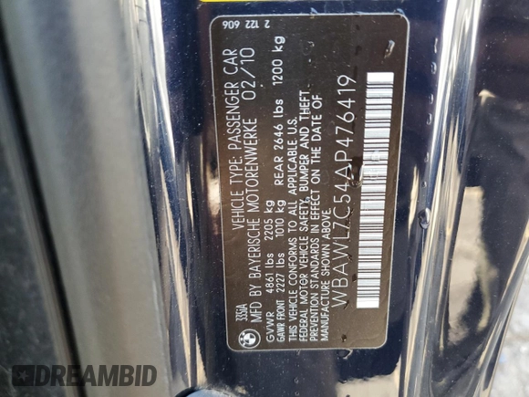 2010 BMW 3 Series 335i with VIN WBAWL7C54AP476419, listed as a Copart auction lot 71818174 with 95,075 mi miles and Salvage Title. Bid and sale history available at carsss.com. Image 12.