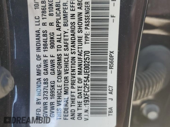 2018 Honda Civic Sedan LX with VIN 19XFC2F54JE002570, listed as a Copart auction lot 45884794 with 93,737 mi miles and Salvage Title. Bid and sale history available at carsss.com. Image 12.