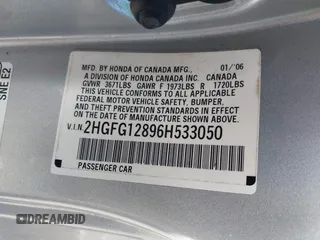2006 Honda Civic EX with VIN 2HGFG12896H533050, listed as a IAAI auction lot 41877761 with 129,621 mi miles and . Bid and sale history available at DreamBid. Image 9.