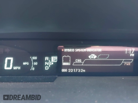 2013 Toyota Prius One with VIN JTDKN3DU9D1647991, listed as a IAAI auction lot 42188530 with 221,732 mi miles and . Bid and sale history available at DreamBid. Image 15.