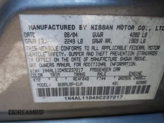 2005 Nissan Altima 2.5 z VIN 1N4AL11D45C237217, wystawiony jako IAAI lot #41582663 z przebiegiem 219 052 mil mil oraz . Historia ofert i sprzedaży dostępna na DreamBid. Obrazek 9.