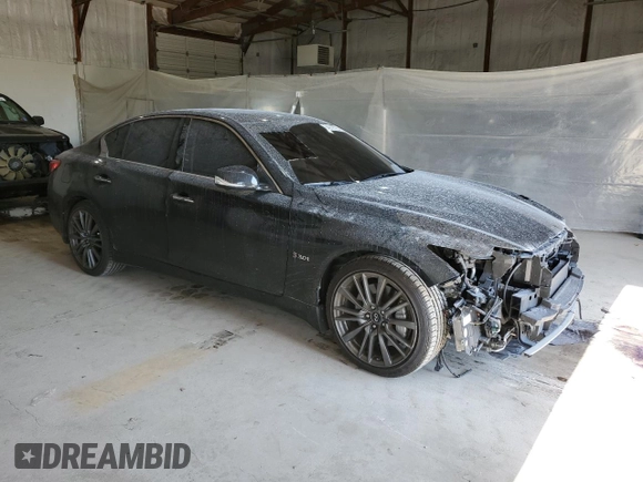 2016 Infiniti Q50 Red Sport 400 with VIN JN1FV7AR8GM450745, listed as a Copart auction lot 54018795 with 116,758 mi miles and Salvage title. Bid and sale history available at DreamBid. Image 4.