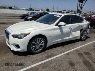 2018 Infiniti Q50 Luxe with VIN JN1EV7APXJM350096, listed as a Copart auction lot 59754334 with 46,798 mi miles and Salvage title. Bid and sale history available at DreamBid. Image 1.
