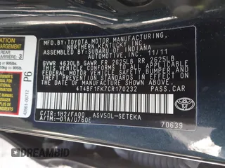 2012 Toyota Camry L with VIN 4T4BF1FK7CR170232, listed as a IAAI auction lot 41825981 with 224,154 mi miles. Bid and sale history available at carsss.com. Image 9.