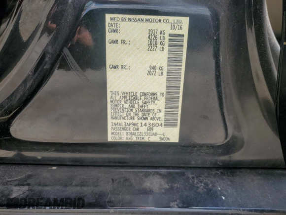 2017 Nissan Altima SV with VIN 1N4AL3AP9HC143604, listed as a Copart auction lot 64029535 with 76,069 mi miles and Salvage title. Bid and sale history available at DreamBid. Image 12.
