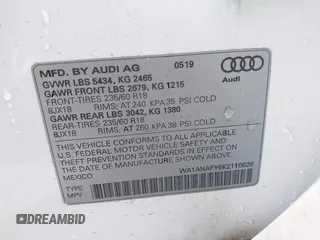 2019 Audi Q5 Premium with VIN WA1ANAFY6K2110626, listed as a IAAI auction lot 41270717 with 112,084 mi miles. Bid and sale history available at carsss.com. Image 9.